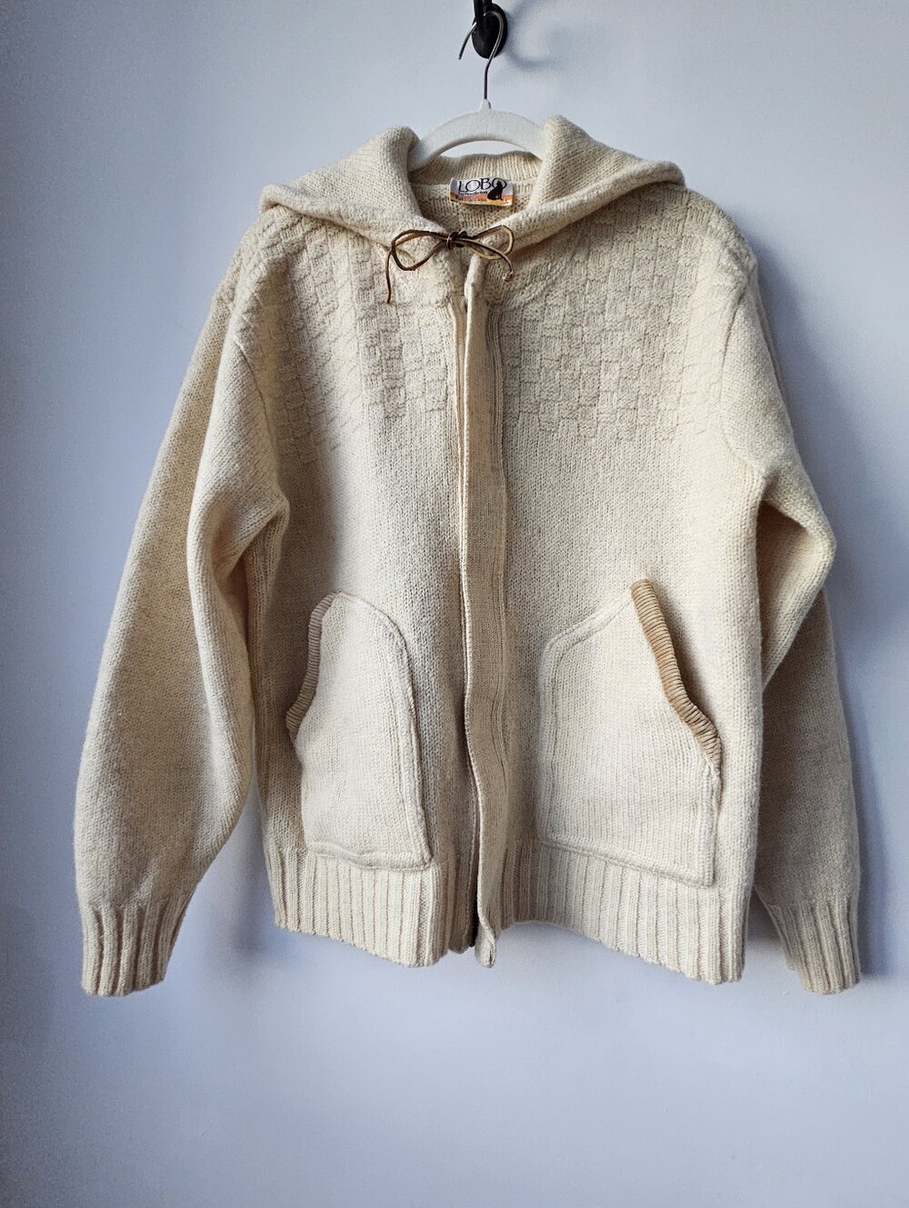 Lobo By Pendleton Vintage Unisex Cream Virgin Wool Zip Hooded Cowichan Sweater